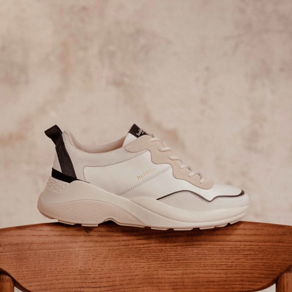 NEW • BOBBIES PARIS Beige and Black Leather Sneakers - Picture 3 of 16